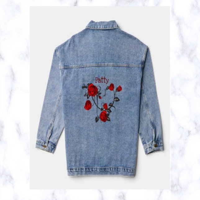 Veste En Jean Roses rouges romantiques modifiables (Créateur téléchargé)