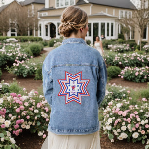 Veste En Jean Rouge, Bleu, Étoile blanche Slogan américain