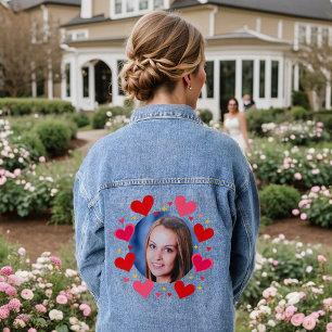 Veste En Jean Rouge Coeurs Amour Rose Photo Personnalisée Person