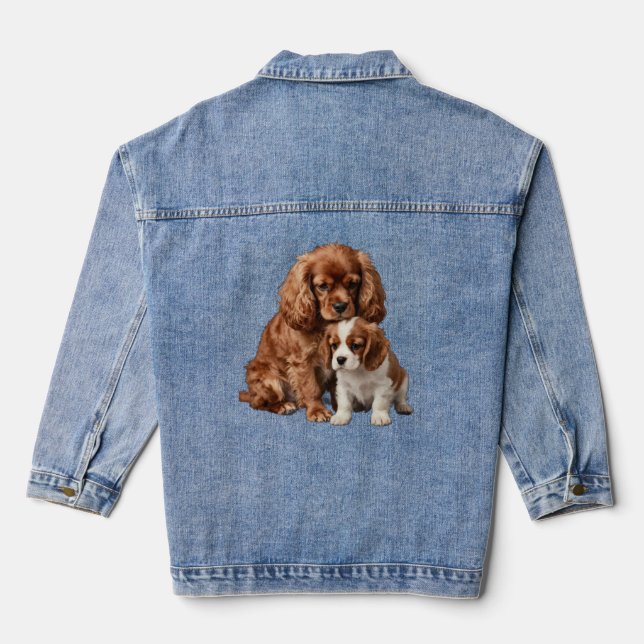 Veste En Jean Ruby Cavalier Spaniel et son chiot Blenheim (Verso)
