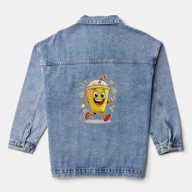 Veste En Jean **Running Juice Cup Cartoon – Fun Street Drink Cha (Verso)