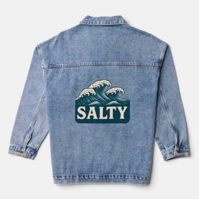 Veste En Jean Salty Teal Blue Surf Beach Waves | Coastal Life (Verso)