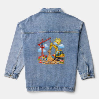 Veste En Jean Scène de chantier avec grue, excavatrice et petits