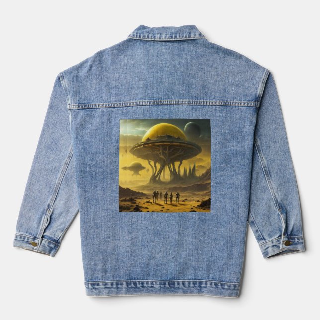 Veste En Jean Sci-Fi Alien World View Planet Ufo Tower (Verso)