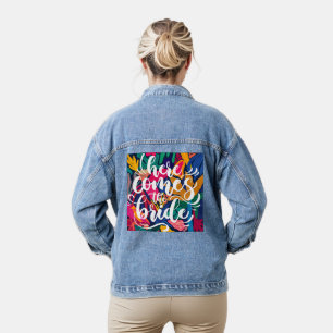 Veste En Jean Script calligraphie Voici vient la mariée florale