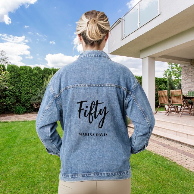 Veste En Jean Script de nom en or noir 50e anniversaire (Créateur téléchargé)