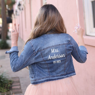 Veste En Jean Script Mme Proud Mariée avec date établie
