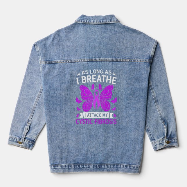 Veste En Jean Sensibilisation à la fibrose kystique Ruban violet (Verso)