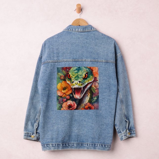 Veste En Jean Serpent floral Denim Jacket - Stylo avec Twist (Hangar)