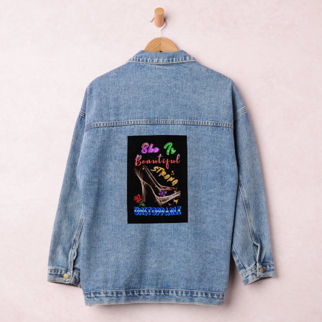 Veste En Jean She Is Beautiful Strong Unstoppable (Hangar)