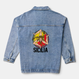 Veste En Jean Sicile Drapeau Sicile Palerme Italie 1