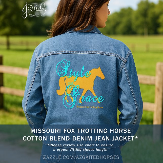 Veste En Jean Silhouette de Fox Trotter Style et Élégance (Graceful Missouri Fox Trotting Horse silhouette with a soft, stylish western flair.)