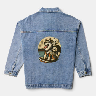 Veste En Jean Skeleton with Dog on Haunted Lake Horror Art