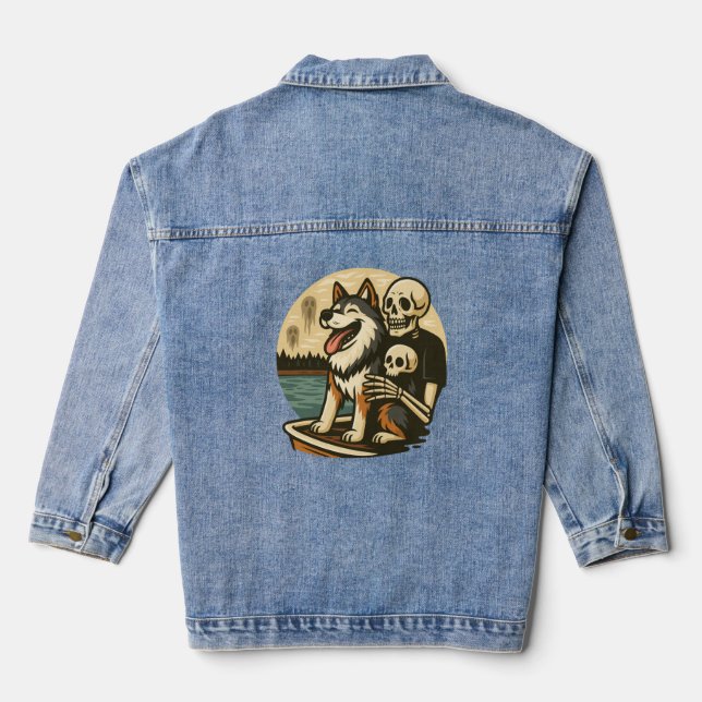 Veste En Jean Skeleton with Dog on Haunted Lake Horror Art (Verso)