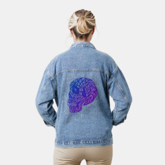 Veste En Jean Skull Print Denim Jacket In Purples and Blues