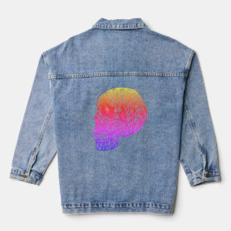 Veste En Jean Skull Print Denim Jacket With Sunset Colors 