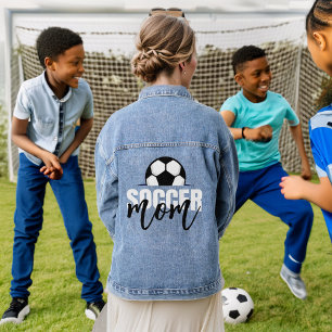 Veste En Jean Soccer Maman Texte noir et blanc balle de football