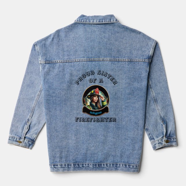 Veste En Jean Sœur fière d'un pompier imagination W (Verso)