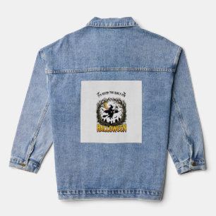 Veste En Jean Sorcière d'Halloween Chaudron Lune Cimetière Arbre