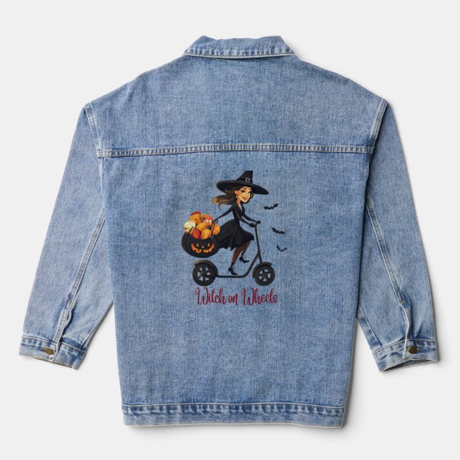 Veste En Jean Sorcière sur trottinette avec panier (Verso)