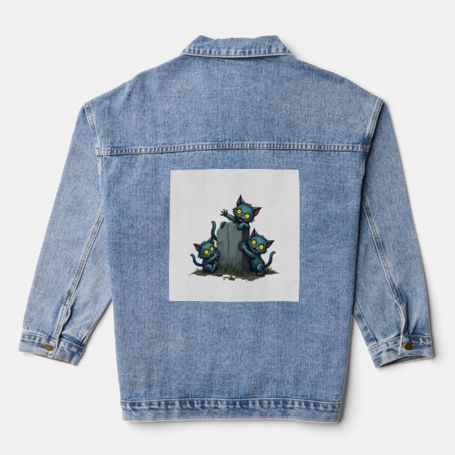 Veste En Jean Soulèvement de chatons zombies (Verso)