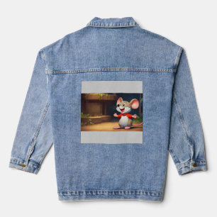 Veste En Jean Souris de dessin animé heureuse riant assise