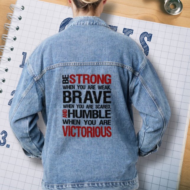 Veste En Jean Soyez fort Brave Citation Motivationnelle Bleu (Créateur téléchargé)