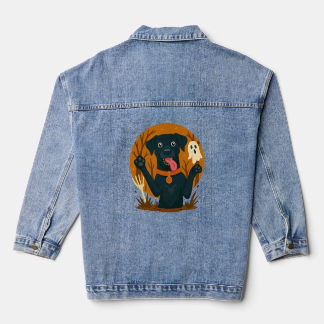Veste En Jean Spooky Cute Black Dog with Ghost  (Verso)
