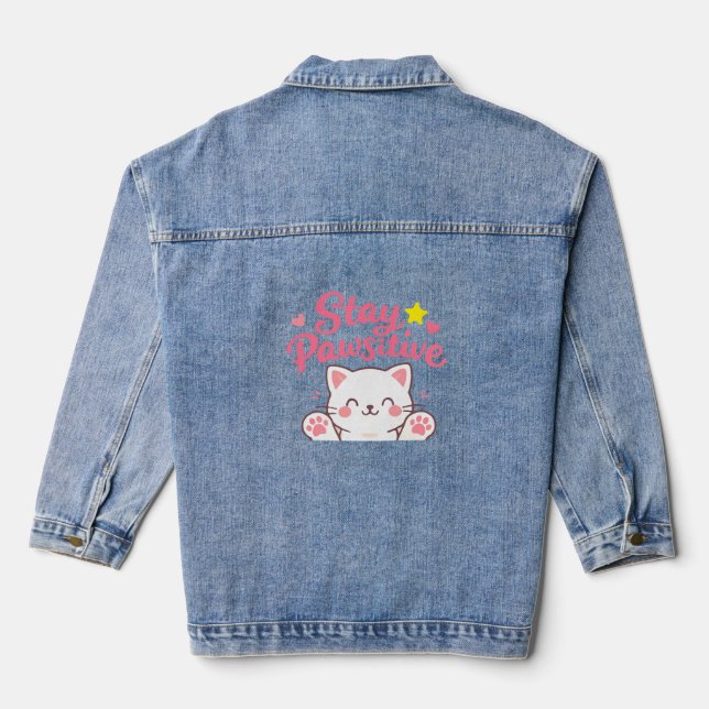 Veste En Jean Stay Pawsitive – Cute Cat Motivational Quote Desig (Verso)