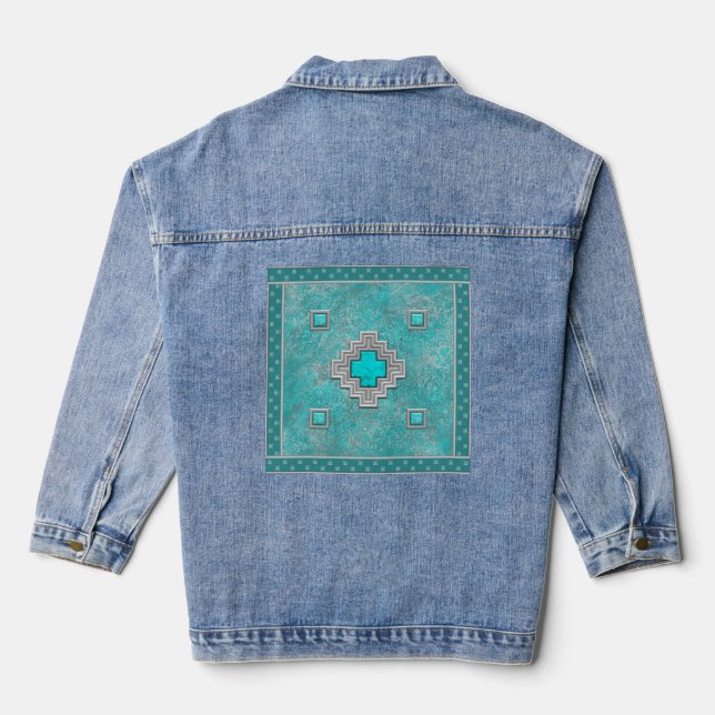 Veste En Jean Stone Turquoise du sud-ouest Conception géométriqu (Verso)