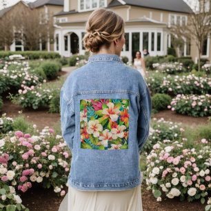 Veste En Jean Style de peinture à l'huile florale tropicale