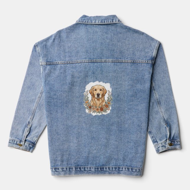 Veste En Jean Sublimation Retriever Doré Floral (Verso)