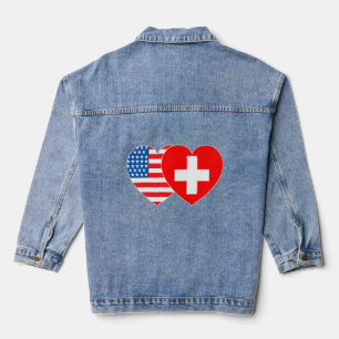 Veste En Jean Suisse États-Unis Drapeau Twin Heart for Swiss Ame