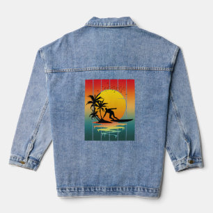 Veste En Jean Surf de coucher de soleil vintage surfeur océan