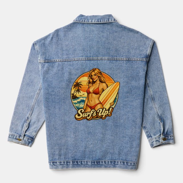Veste En Jean Surf's Up Bikini Pin-Up | Retro Surf Shop Graphic (Verso)