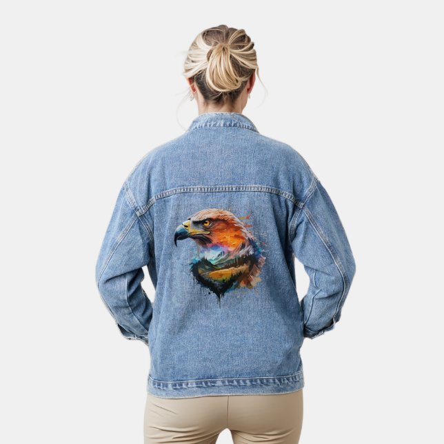 Veste En Jean Sweater avec l'image d'aigle aquarelle (Modèle)