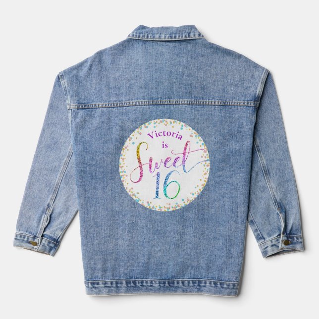 Veste En Jean Sweet 16 Rainbow Ombre Parties scintillant Confett (Verso)