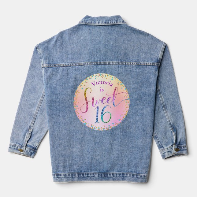 Veste En Jean Sweet 16 Rainbow Parties scintillant Ombre Confett (Verso)