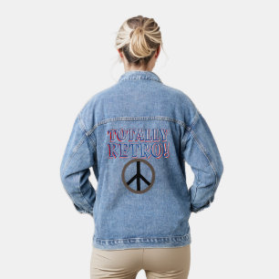 Veste En Jean SYMBOLE DE LA PAIX BLANC Bleu Rouge Totalement Rét