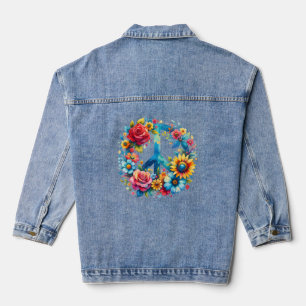 VESTE EN JEAN SYMBOLE DE PAIX BELLES FLEURS