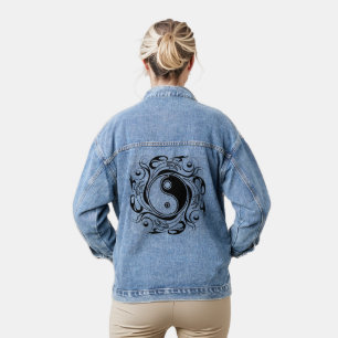 Veste En Jean Symbole Yin & Yang Tatouage Noir et Blanc