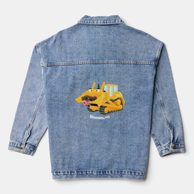 Veste En Jean Sympa joli caractère de dessin animé au bulldozer  (Verso)