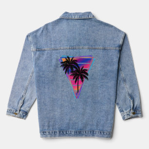 Veste En Jean Synthwave Vaporwave Triangle Palm Trees Gradient u