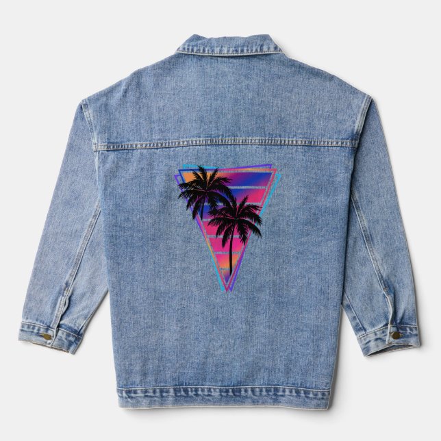 Veste En Jean Synthwave Vaporwave Triangle Palm Trees Gradient u (Verso)