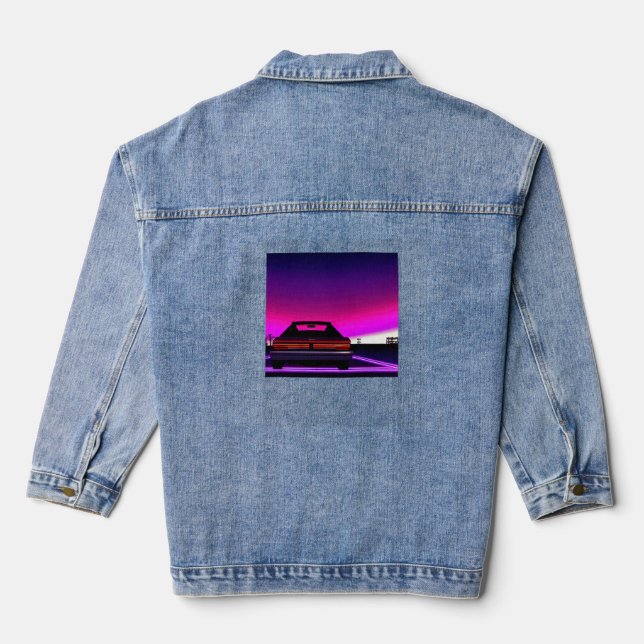 Veste En Jean Synthwave voiture outrun rétrowave futuresynth sci (Verso)