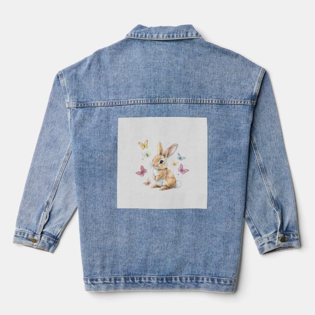 Veste En Jean T-shirt mignon lapin de Pâques papillon (Verso)