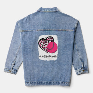 Veste En Jean Tante de softball bleu rose Leopard Coeur