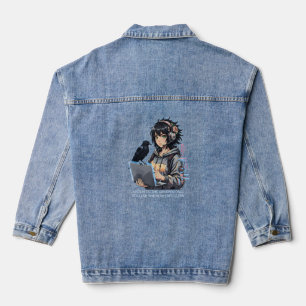 Veste En Jean Techno-fille avec corbeau et ordinateur portable