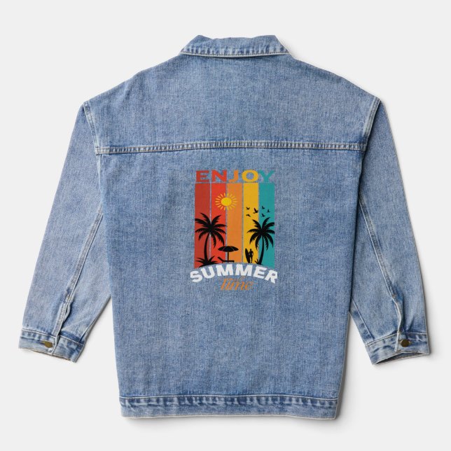 Veste En Jean Tee rétro de plage Profitez de l'été (Verso)