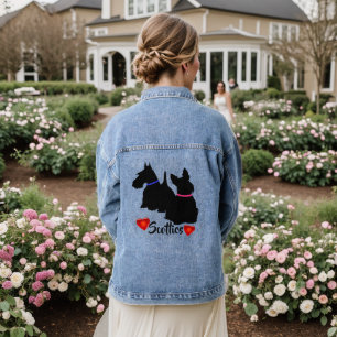 Veste En Jean Térrier écossais/silhouette noire collier rose/ble